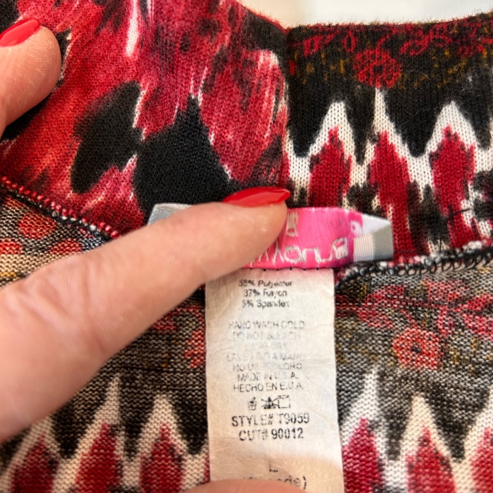 Pretty Young Thing Aztec Patterned Open Front Drape Cardigan Women's Size Large - Picture 7 of 8